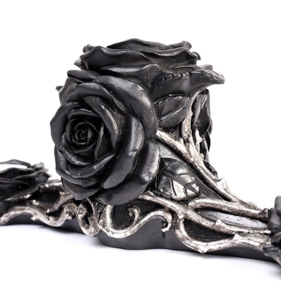 DISCONTINUED!! Alchemy Gothic Black Rose Tea Light Candle Holder - Picture 2 of 5